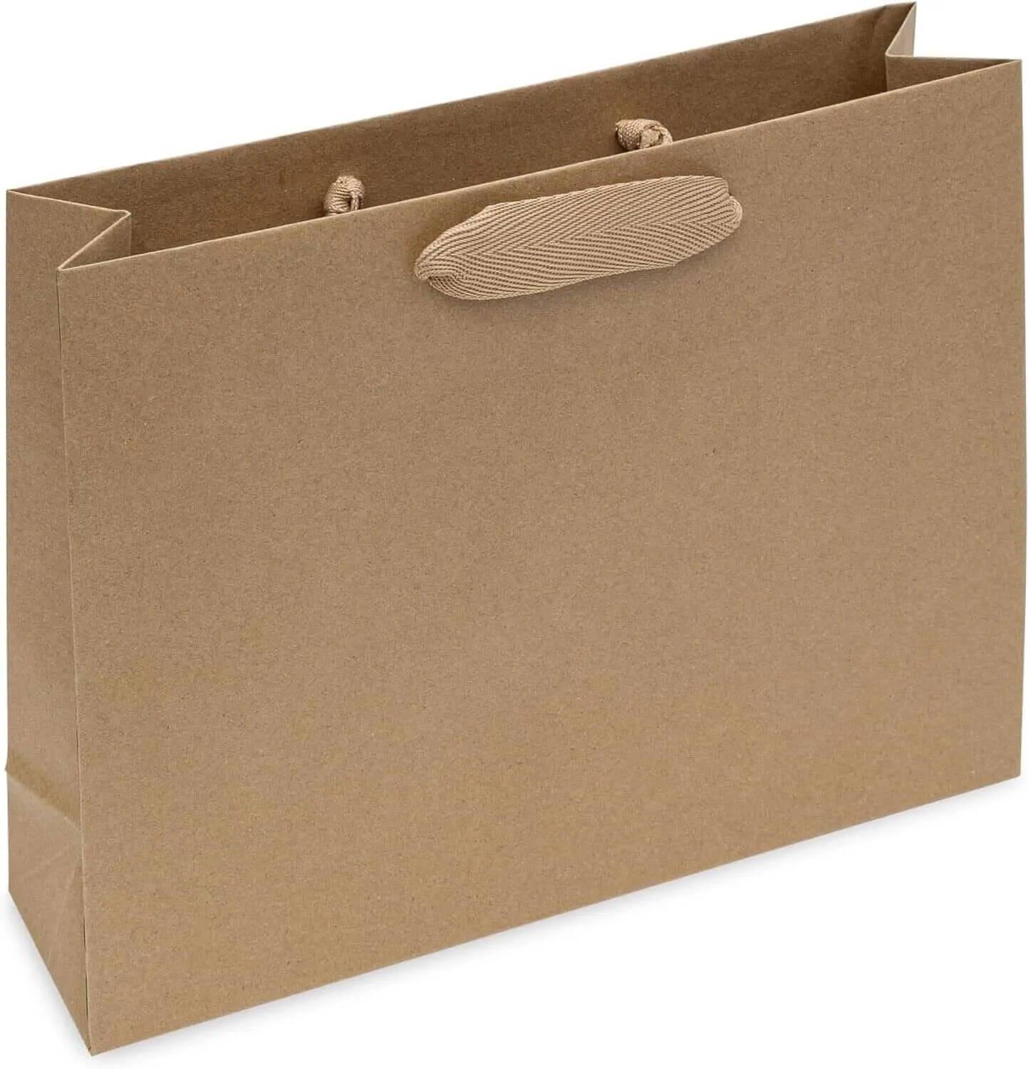 10.5x3x8.25 Medium Brown Paper Bags with Ribbon Handles