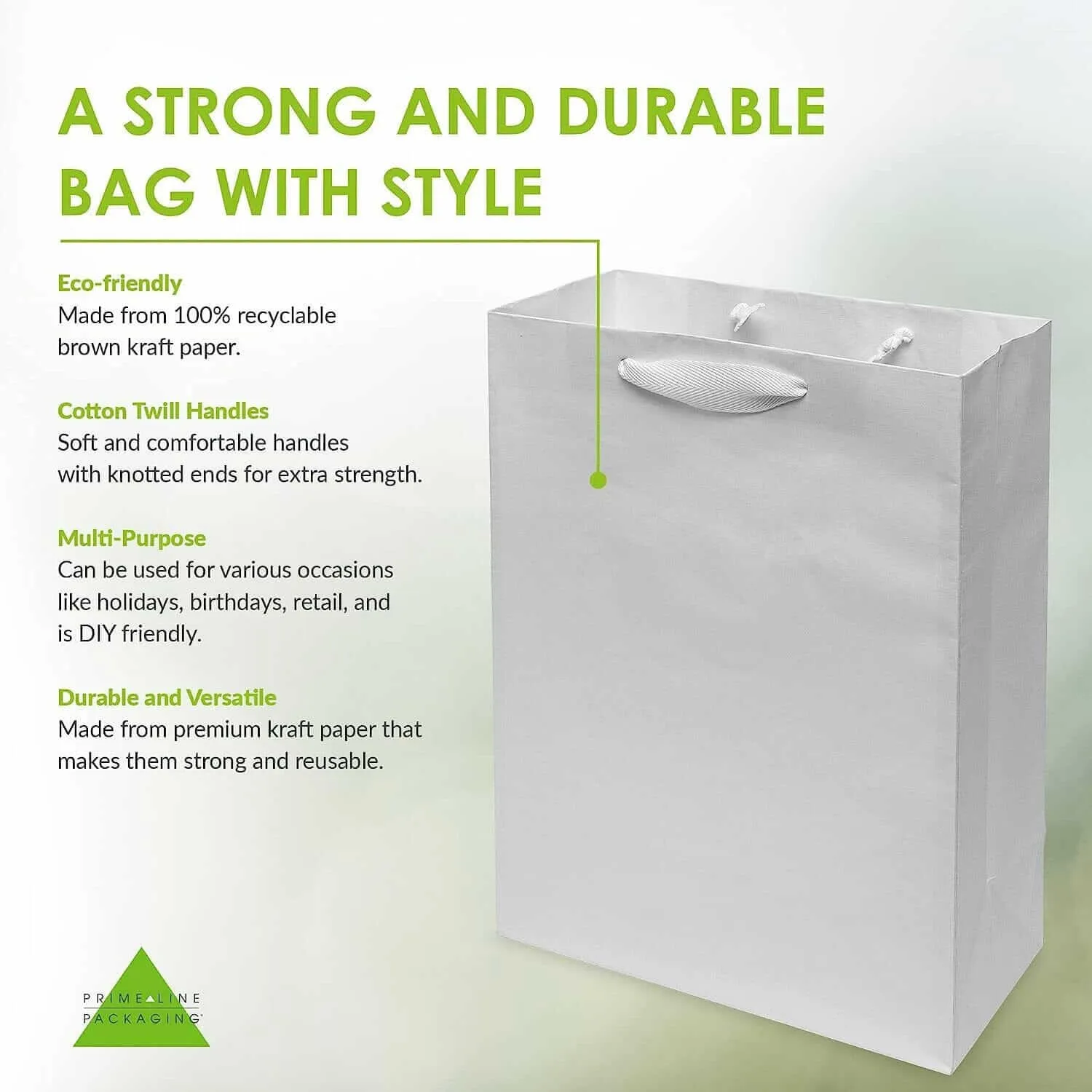 10x5x13 Medium White Paper Bags with Ribbon Handles