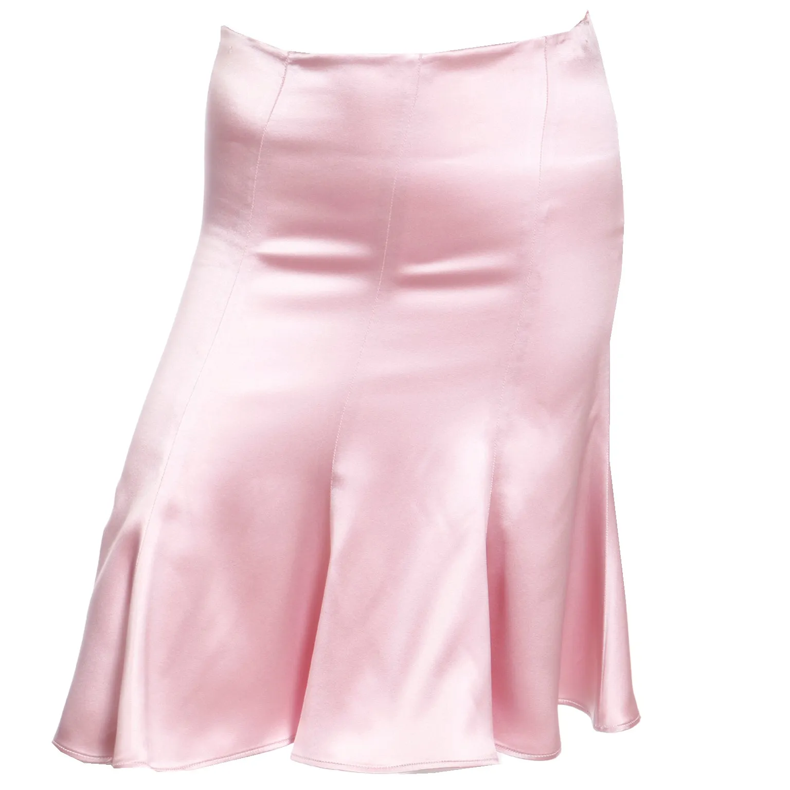 2000s Valentino Pink Silk Charmeuse Godet Below Waist Y2K Skirt