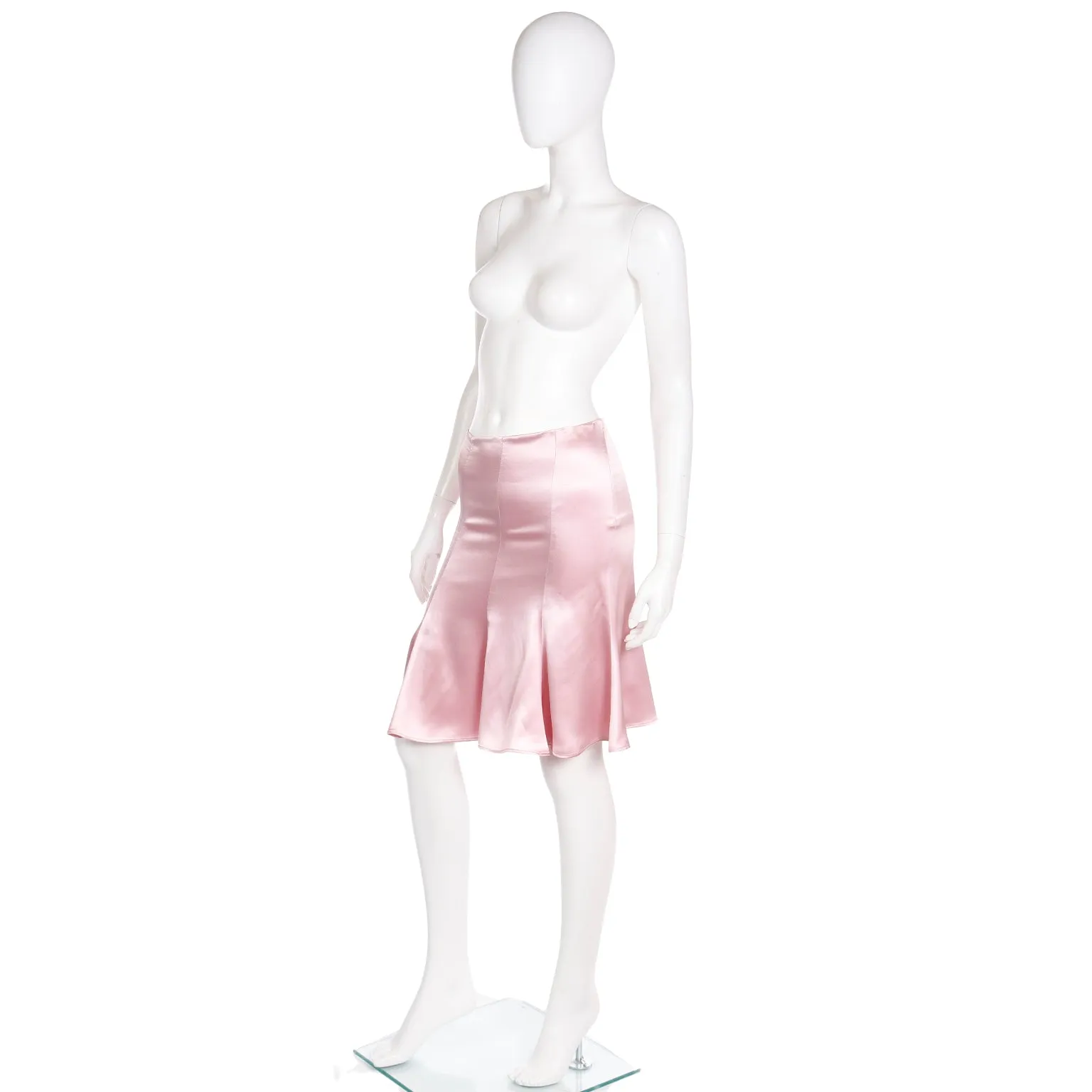 2000s Valentino Pink Silk Charmeuse Godet Below Waist Y2K Skirt