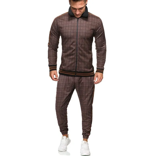 2020 Gentlemen Tracksuit men Fashion Sporting Suit Men Sets Brand Plaid Zipper Sweatshirt Sweatpants Mens Clothing 2 Pieces Sets