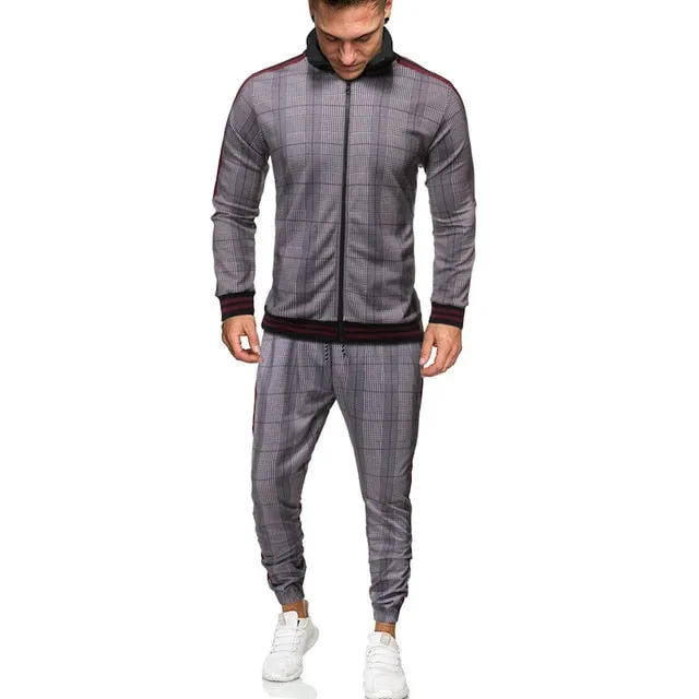 2020 Gentlemen Tracksuit men Fashion Sporting Suit Men Sets Brand Plaid Zipper Sweatshirt Sweatpants Mens Clothing 2 Pieces Sets