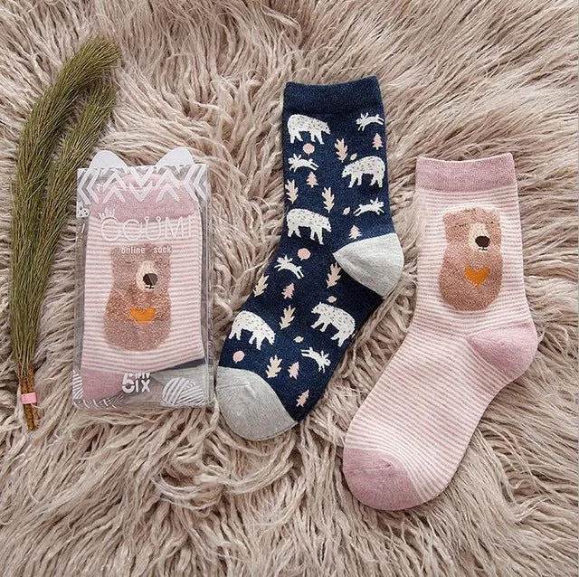 2pairs/lot New brand winter Autumn Women Cotton cartoon pattern Socks Female girl Cute warm funny Socks christmas gifts meias