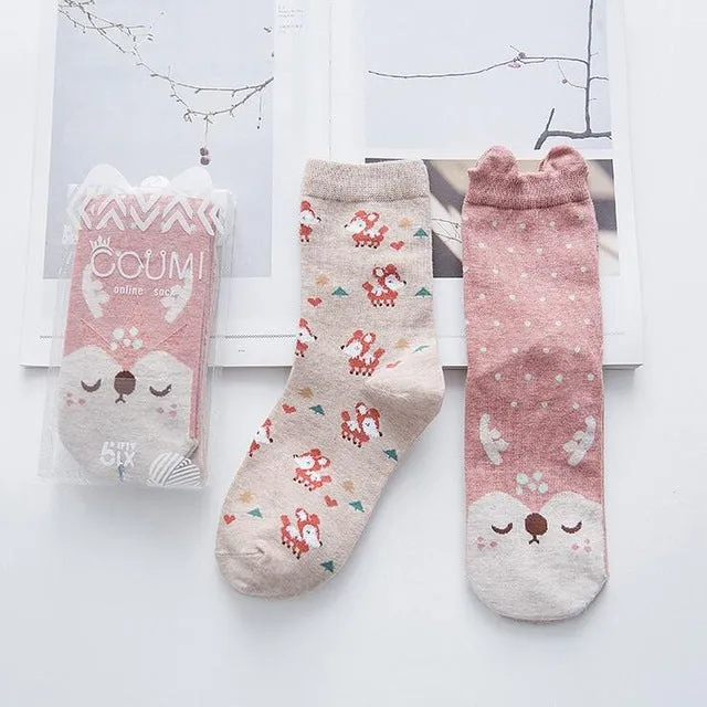 2pairs/lot New brand winter Autumn Women Cotton cartoon pattern Socks Female girl Cute warm funny Socks christmas gifts meias