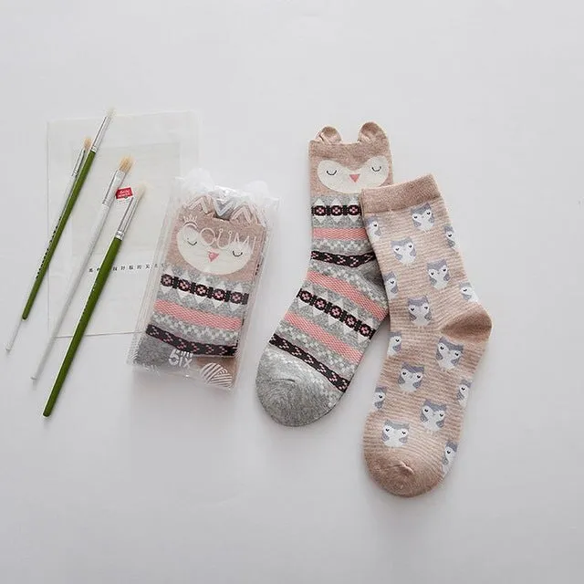 2pairs/lot New brand winter Autumn Women Cotton cartoon pattern Socks Female girl Cute warm funny Socks christmas gifts meias