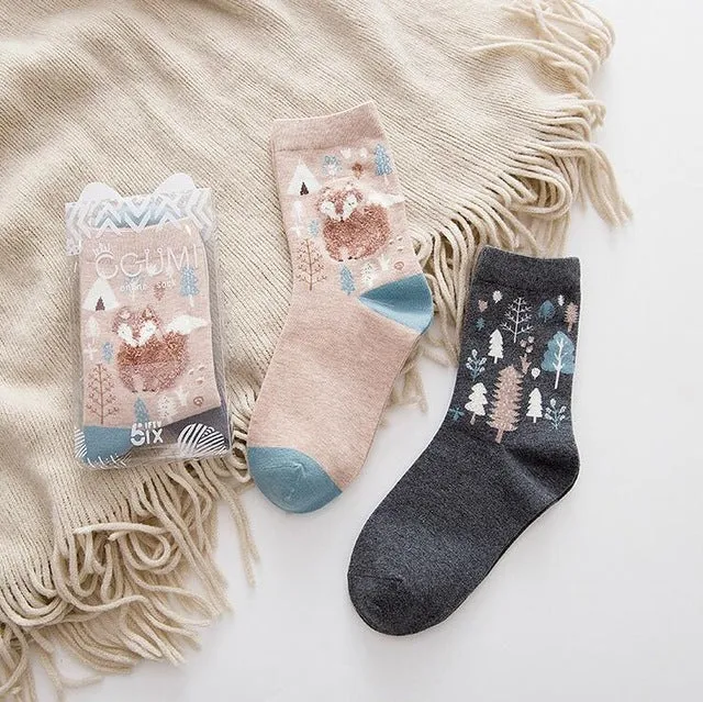 2pairs/lot New brand winter Autumn Women Cotton cartoon pattern Socks Female girl Cute warm funny Socks christmas gifts meias