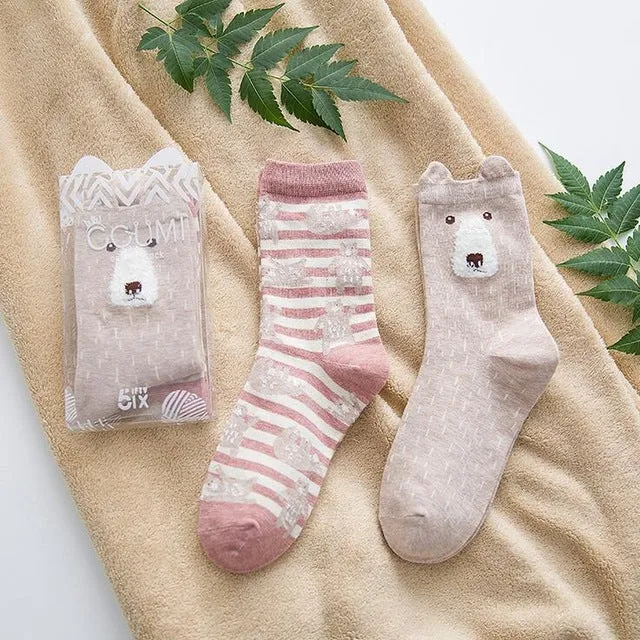 2pairs/lot New brand winter Autumn Women Cotton cartoon pattern Socks Female girl Cute warm funny Socks christmas gifts meias