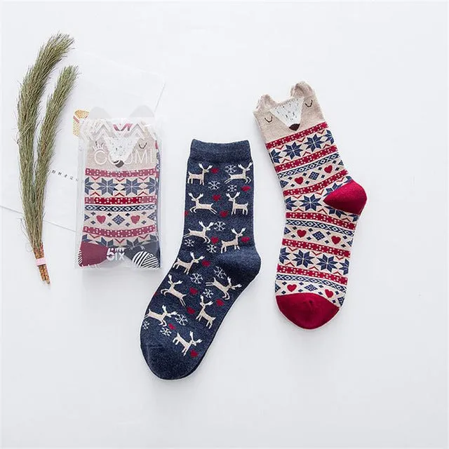 2pairs/lot New brand winter Autumn Women Cotton cartoon pattern Socks Female girl Cute warm funny Socks christmas gifts meias