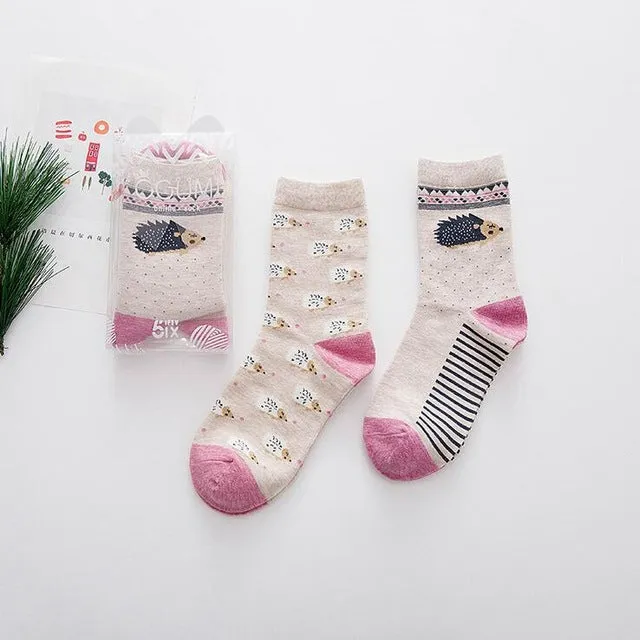 2pairs/lot New brand winter Autumn Women Cotton cartoon pattern Socks Female girl Cute warm funny Socks christmas gifts meias