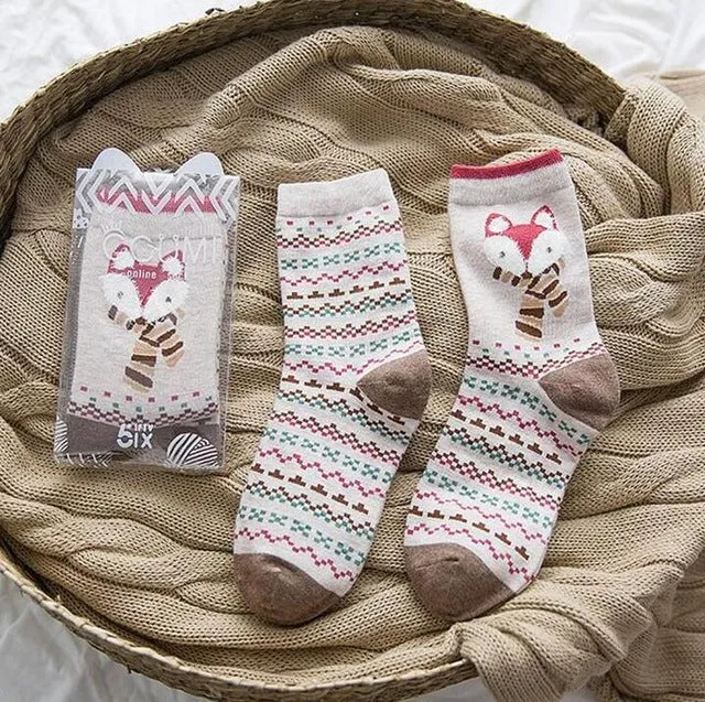 2pairs/lot New brand winter Autumn Women Cotton cartoon pattern Socks Female girl Cute warm funny Socks christmas gifts meias