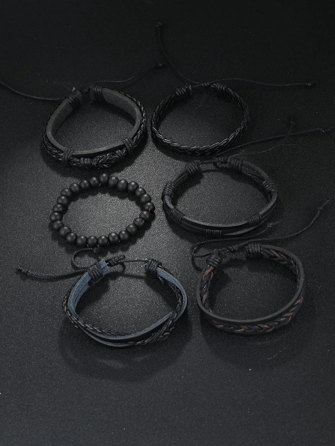 6pcs/set Retro Braided PU Bracelet DIY Kit For Men Style Accessories