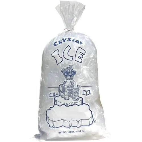 8 lb. Plastic Ice Bags & Ties - "CRYSTAL ICE" Dog Print