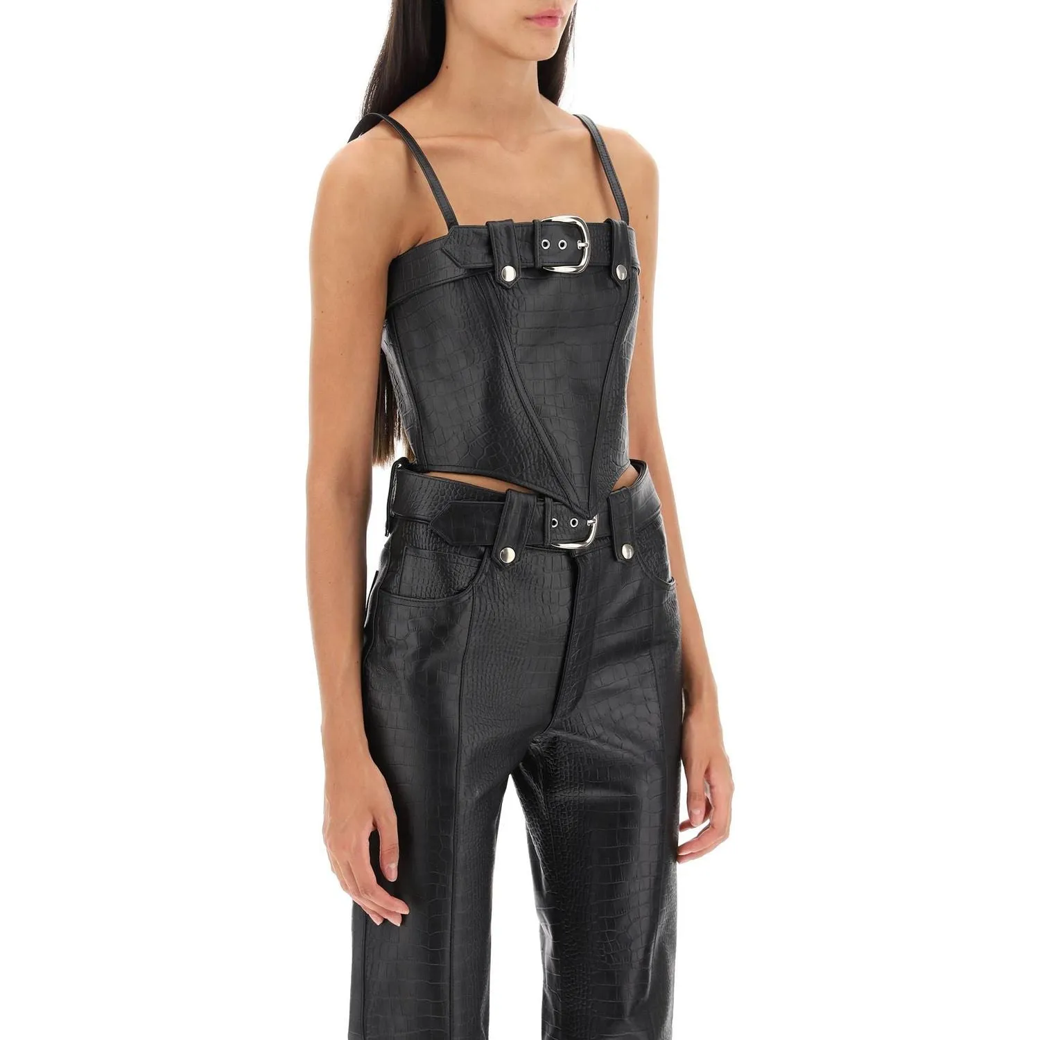 Alessandra Rich croco-print leather bustier top