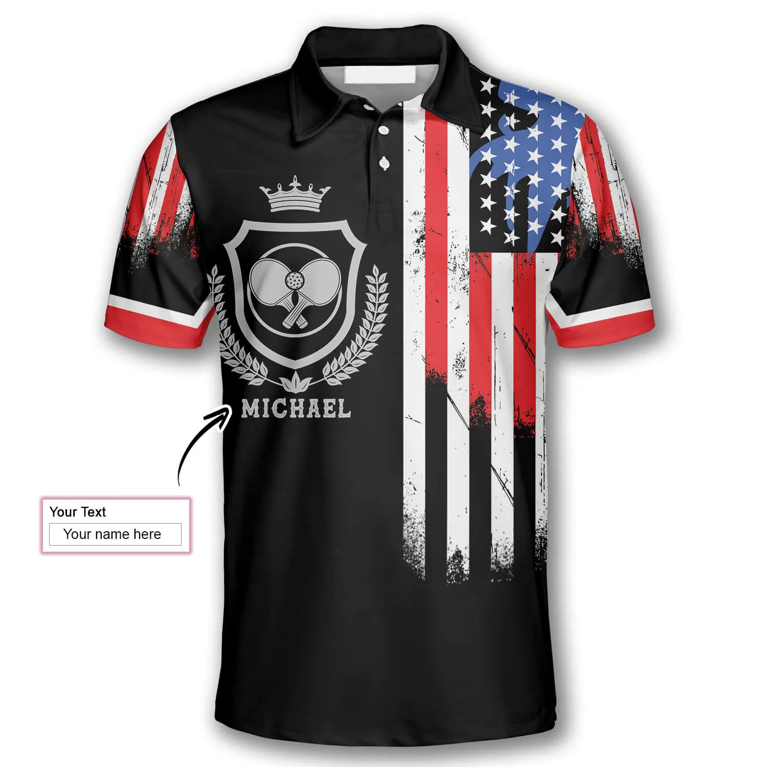 American Flag Crown Emblem Custom Pickleball Shirts for Men