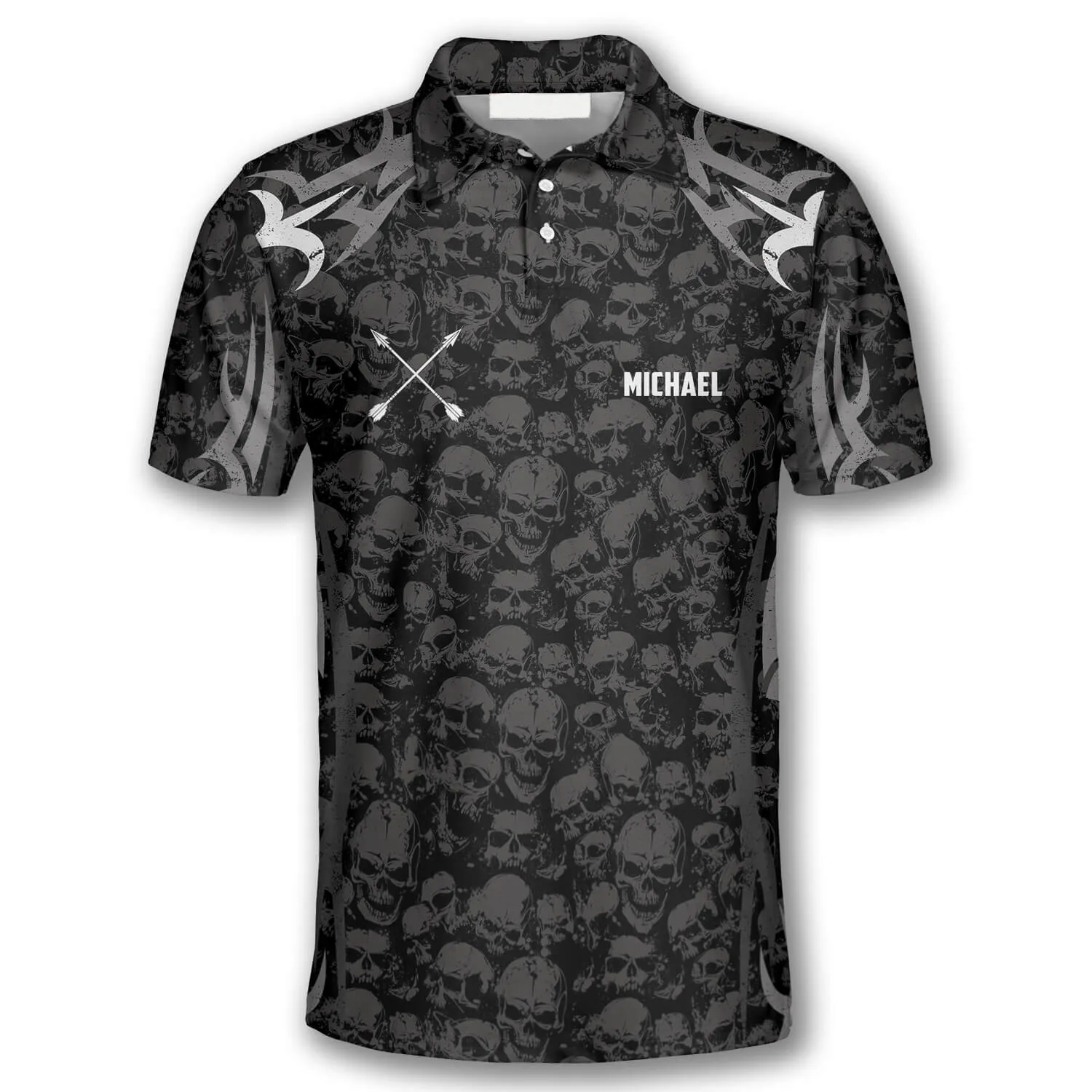 Archery Skull Pattern Custom Archery Polo Shirts For Men, Skull Archery Shirt