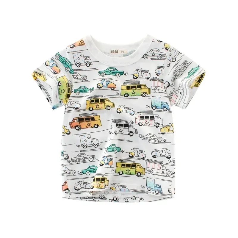 ARWEN AJH 2024 Children's T-Shirt for Boys Girls Kids Shirts Baby Short Sleeve Full Print Toddler Cotton Cartoon Car Tee Tops Clothing