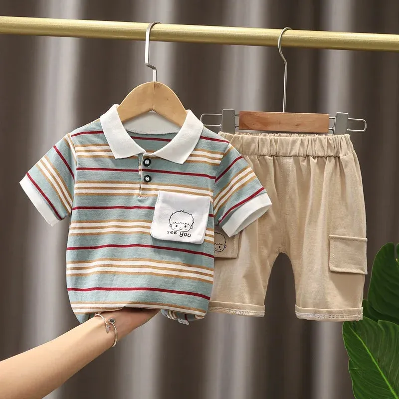 ARWEN AJH  Children Clothing mother Kids Clothes Children's Sets Boys T-shirt Shorts Summer Cotton Short sleeve fashion Suit