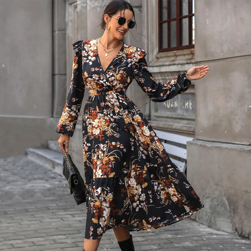 ARWEN&AJH GROUP مجموعة أروين 2024 New  Women&  Clothing European And American Printed Autumn Dress