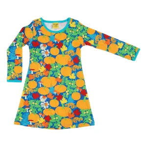 Autumn Garden - Blue Long Sleeve A-line Dress - 2 Left Size 12-13 years