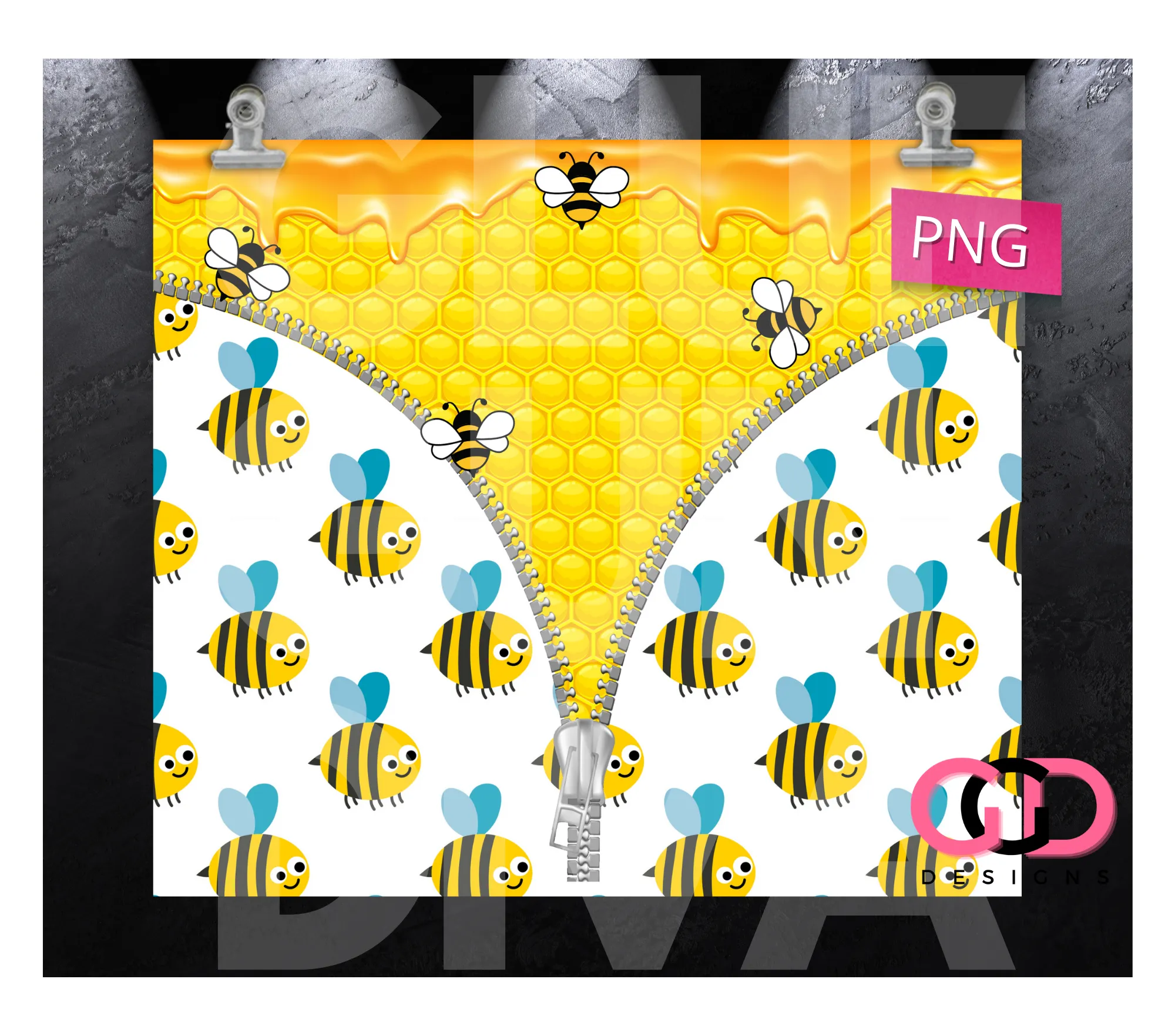 Bees Zipper- Digital tumbler wrap for 20 oz skinny straight tumbler