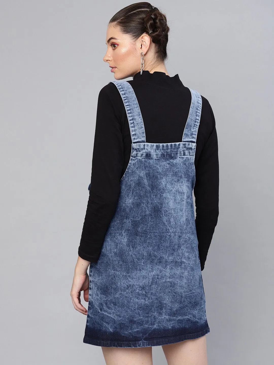 Blue Denim Washed Pinafore Dress