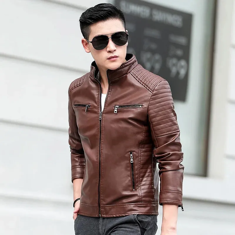 Brand Men's Leather Jacket Coat Men Casual Biker Zipper Jackets Male New Brand Slim Fit Motorcycle Leather Jackets Men