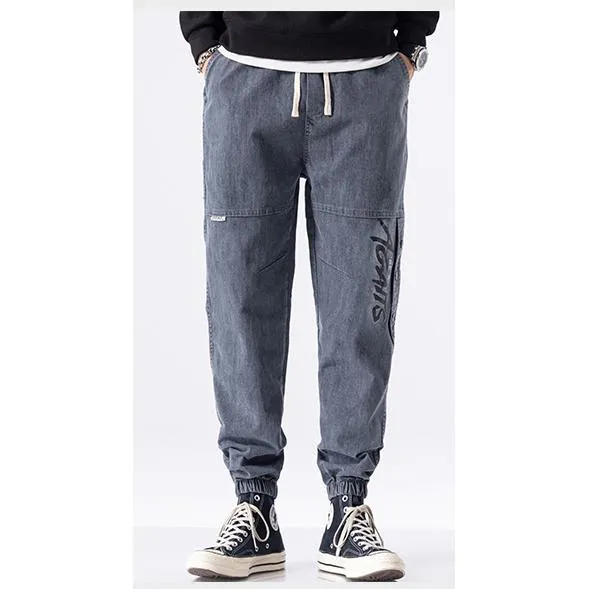 Casual Drawstring Waist Tapered Jeans