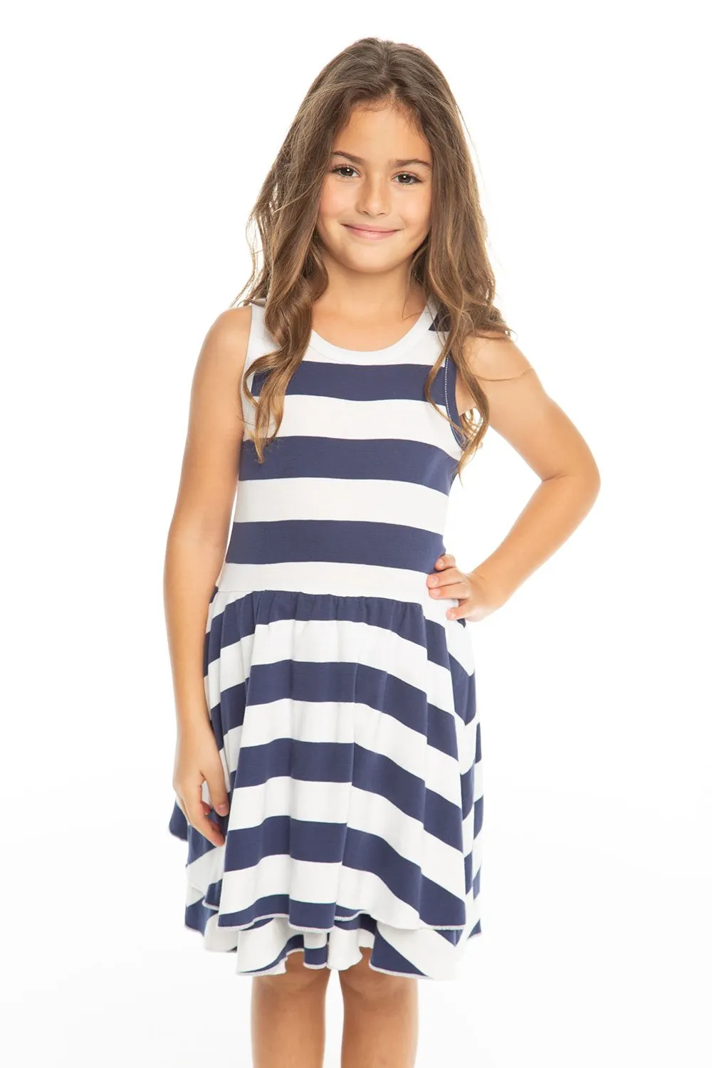 Chaser Kids - Girls Baby Rib Tiered Tank Dress in Stripe