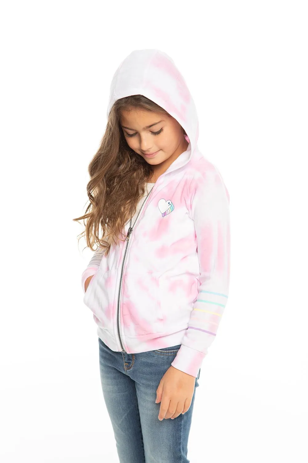 Chaser Kids - Girls Cozy Knit L/S Zip Up Hoodie in Tie Dye