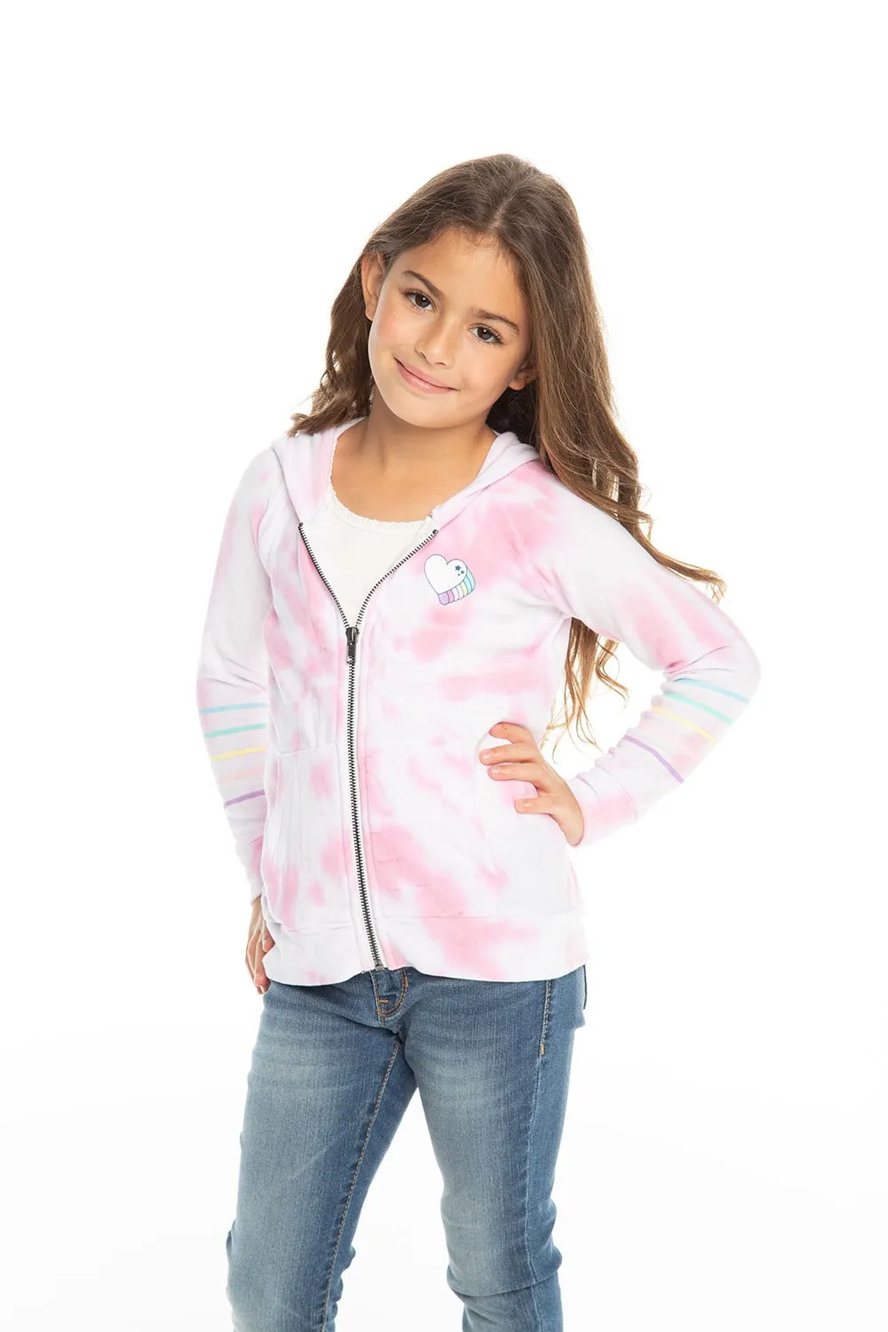 Chaser Kids - Girls Cozy Knit L/S Zip Up Hoodie in Tie Dye