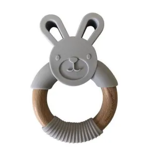 Chewable Charm Bunny Silicone   Wood Teether - Light Grey