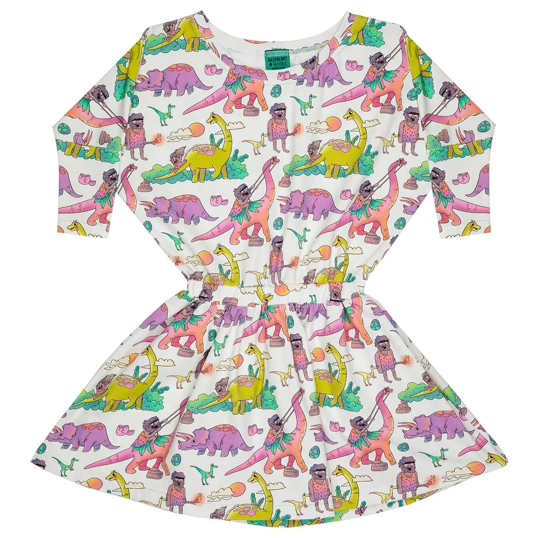 Dino Riders Long Sleeve Dress - Rainbow - 1 Left Size 9-11 years