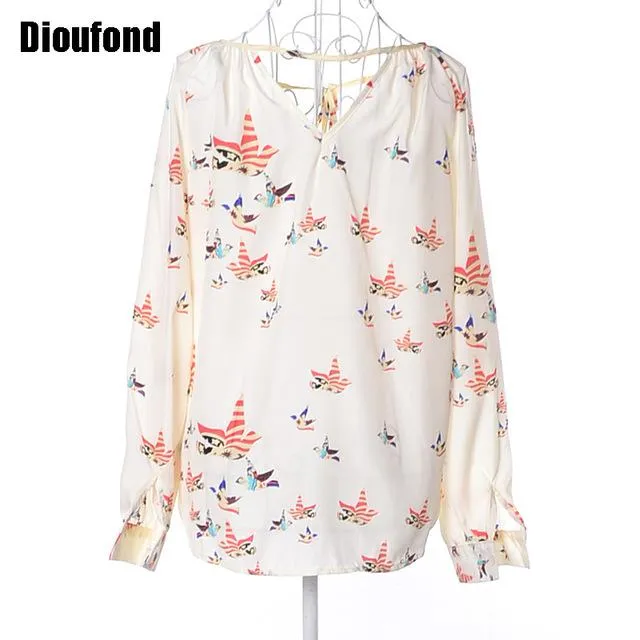 Dioufond Women Blouses Chiffon Long Sleeve Chemise Femme Ladies Tops Floral Print Shirt Women Blouse 2017 New Fashion Plus Size