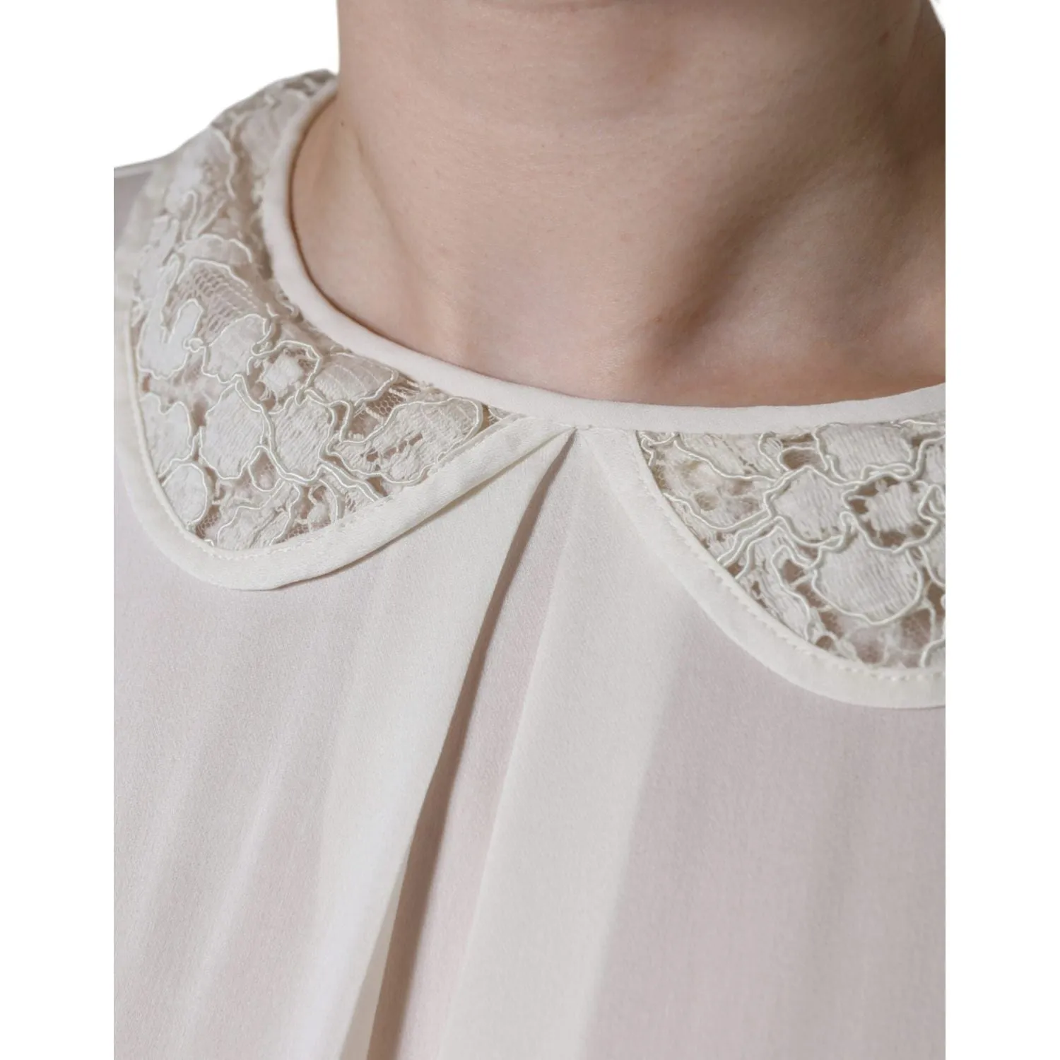 Dolce & Gabbana Off White Silk Lace Trimmed 3/4 Sleeves Blouse Top