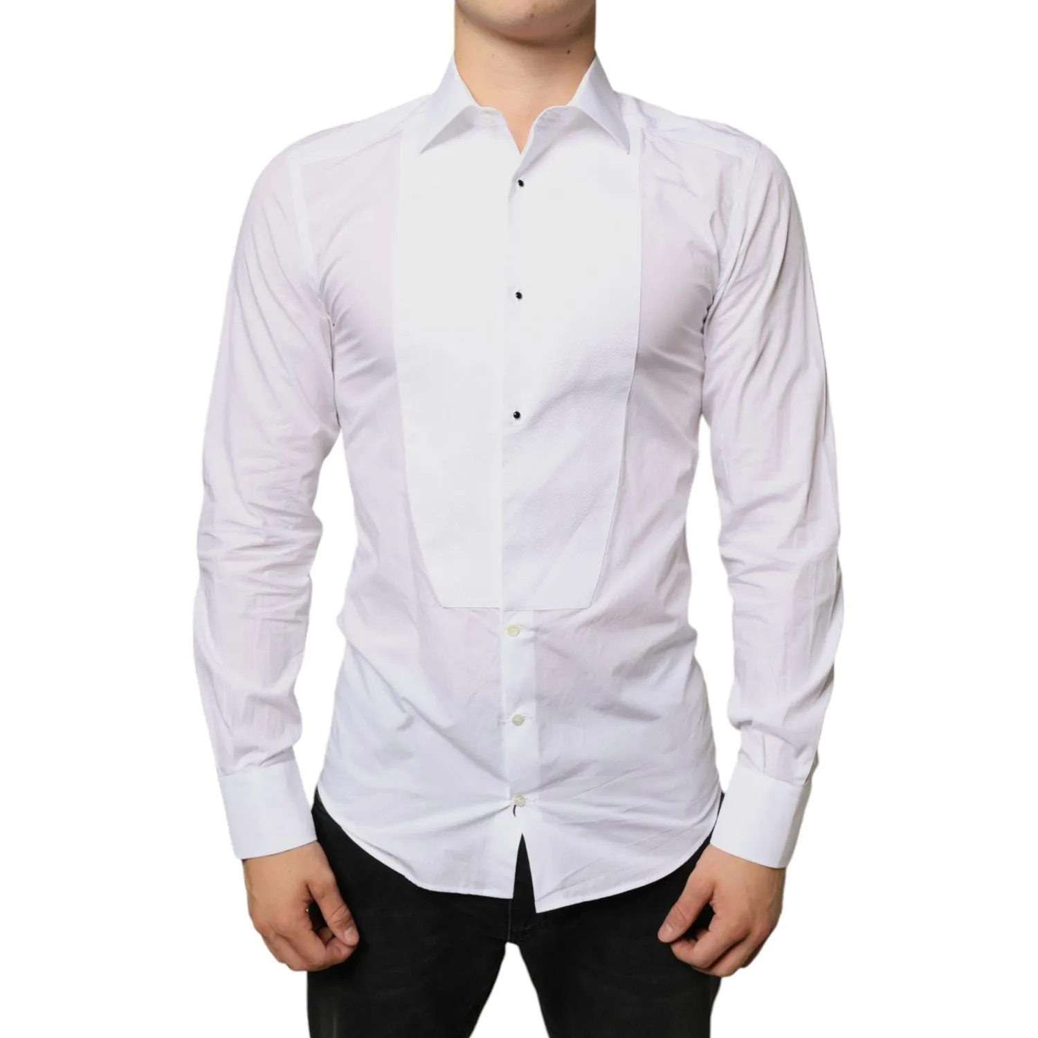 Dolce & Gabbana White Bib Cotton Poplin Formal Dress Shirt