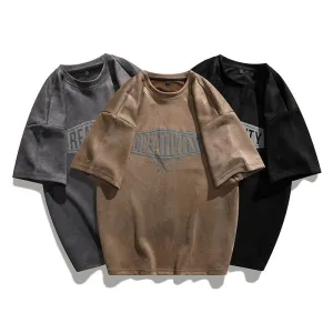 Elasticity Suede-Like Versatile Round Neck Print Short Sleeve Tee