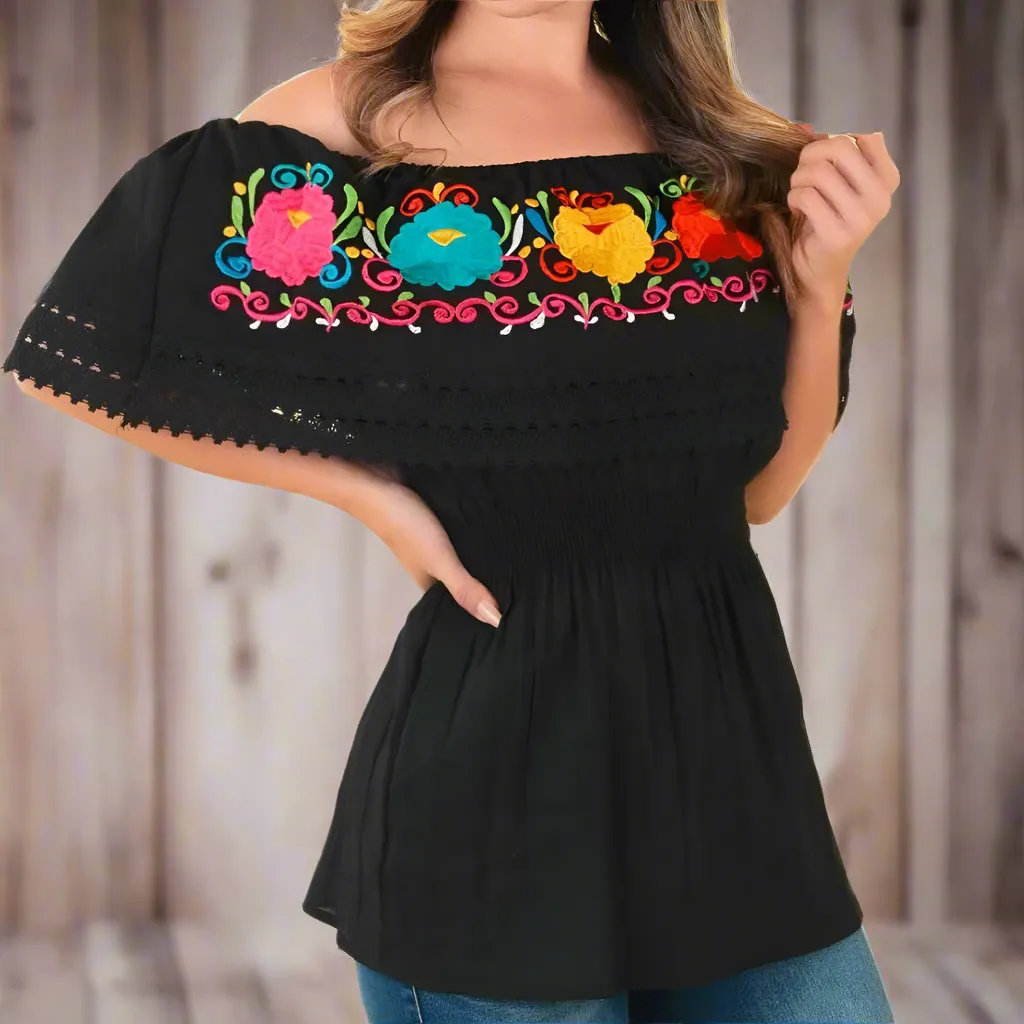 Embroidered Blouse NA-TM-77508 Black