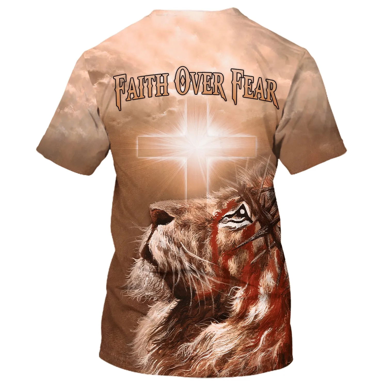 Faith Over Fear Cross Lion 3d Shirts - Christian T Shirts For Men And Women