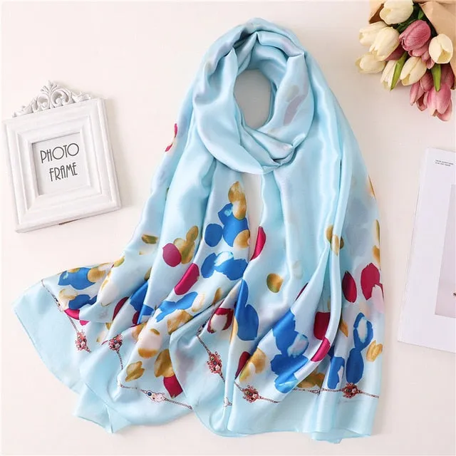 Fashion Silk Scarf Leopard Printed Bandana Shawl #FS323