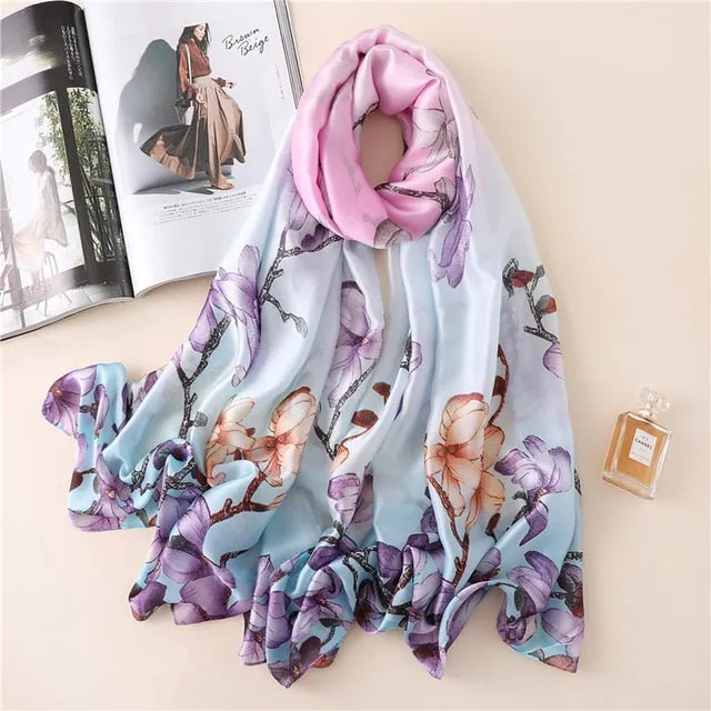 Fashion Silk Scarf Leopard Printed Bandana Shawl #FS323