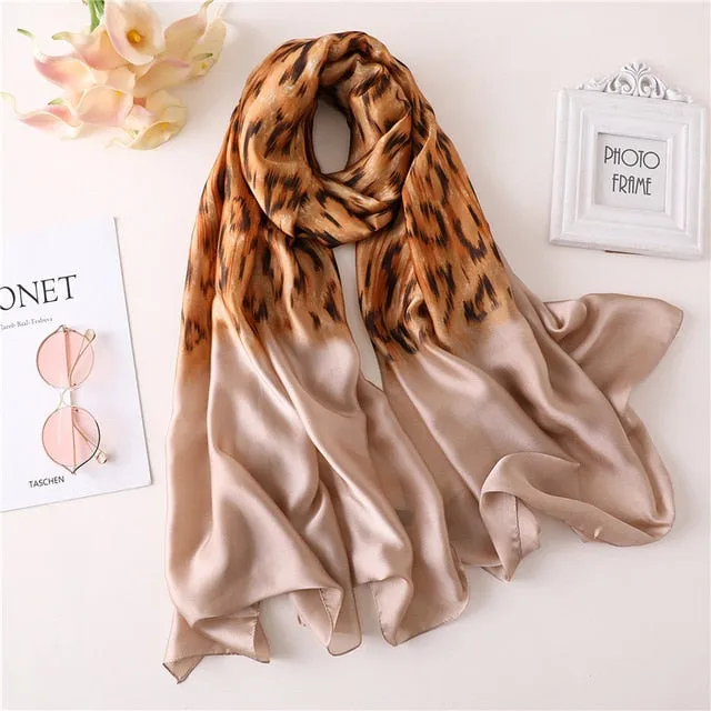 Fashion Silk Scarf Leopard Printed Bandana Shawl #FS323