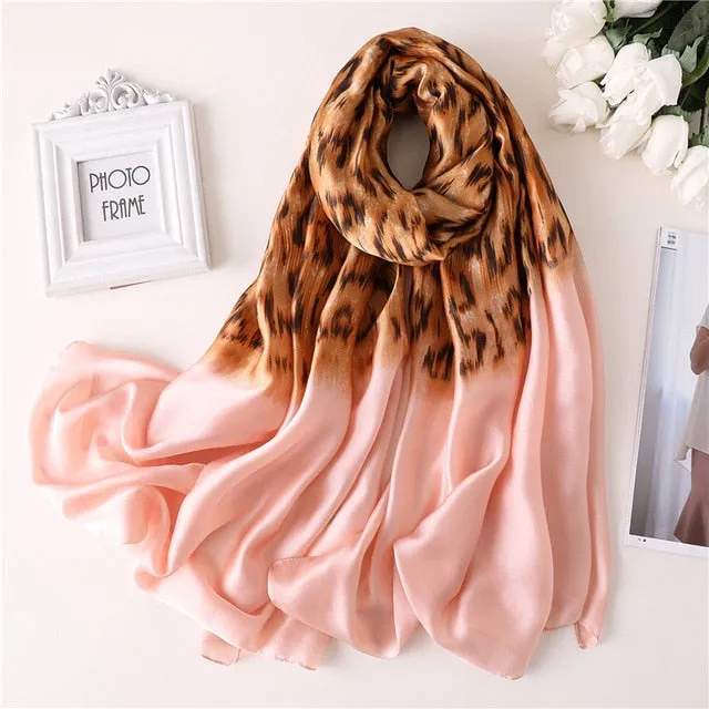 Fashion Silk Scarf Leopard Printed Bandana Shawl #FS323