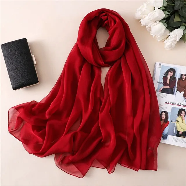 Fashion Silk Scarf Solid Color Bandana Shawl #BS-13