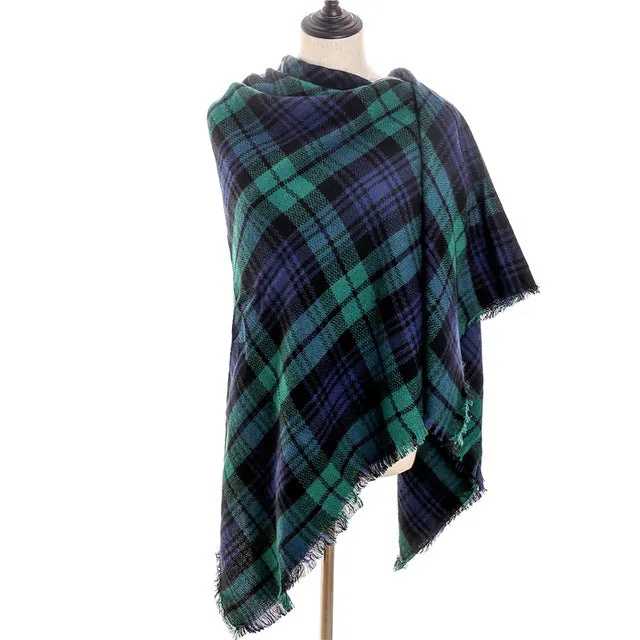 Fashion Winter Knitted Scarf Plaid Printed Bandana Shawl #2705