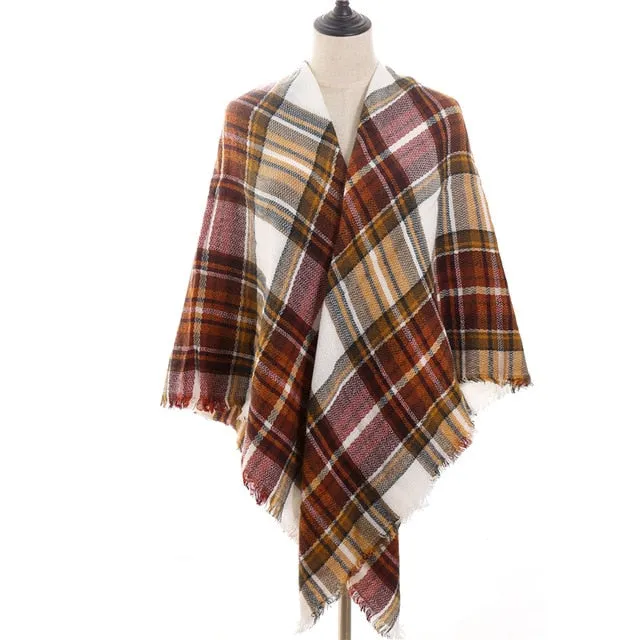 Fashion Winter Knitted Scarf Plaid Printed Bandana Shawl #2705