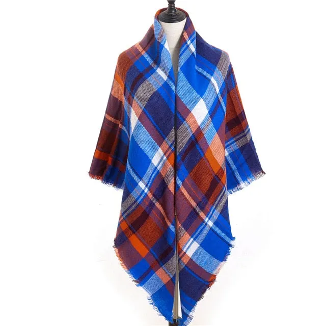 Fashion Winter Knitted Scarf Plaid Printed Bandana Shawl #2705