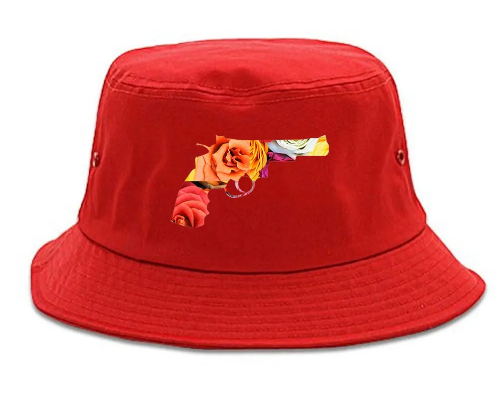 Floral Gun Flower Print Colt 45 Revolver Bucket Hat