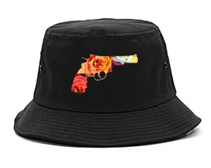 Floral Gun Flower Print Colt 45 Revolver Bucket Hat