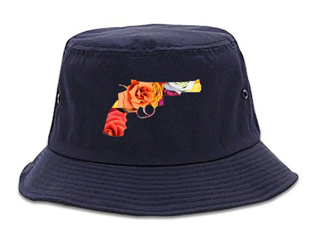 Floral Gun Flower Print Colt 45 Revolver Bucket Hat