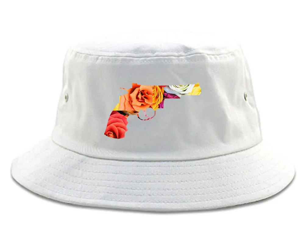 Floral Gun Flower Print Colt 45 Revolver Bucket Hat